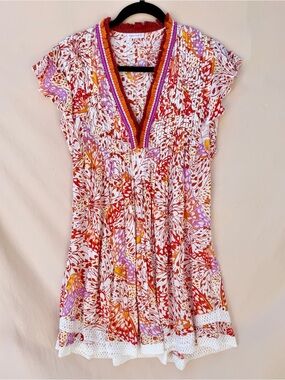Poupette St Barth Sasha Mini Dress Orange Isles Butterfly V Neck Tassel